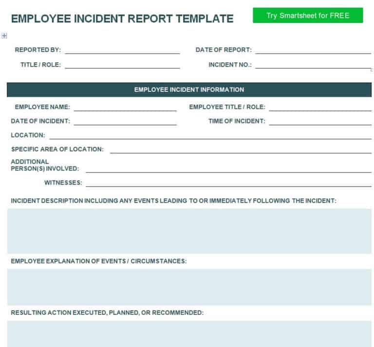 15+ Useful Employee Incident Report Templates - Writing Word Excel Format