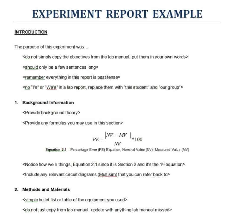 how to write report of experiment