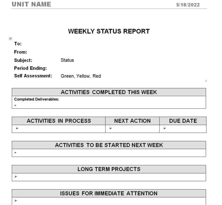 Top 15 Weekly Status Report Templates - Word Excel Formats - Writing ...