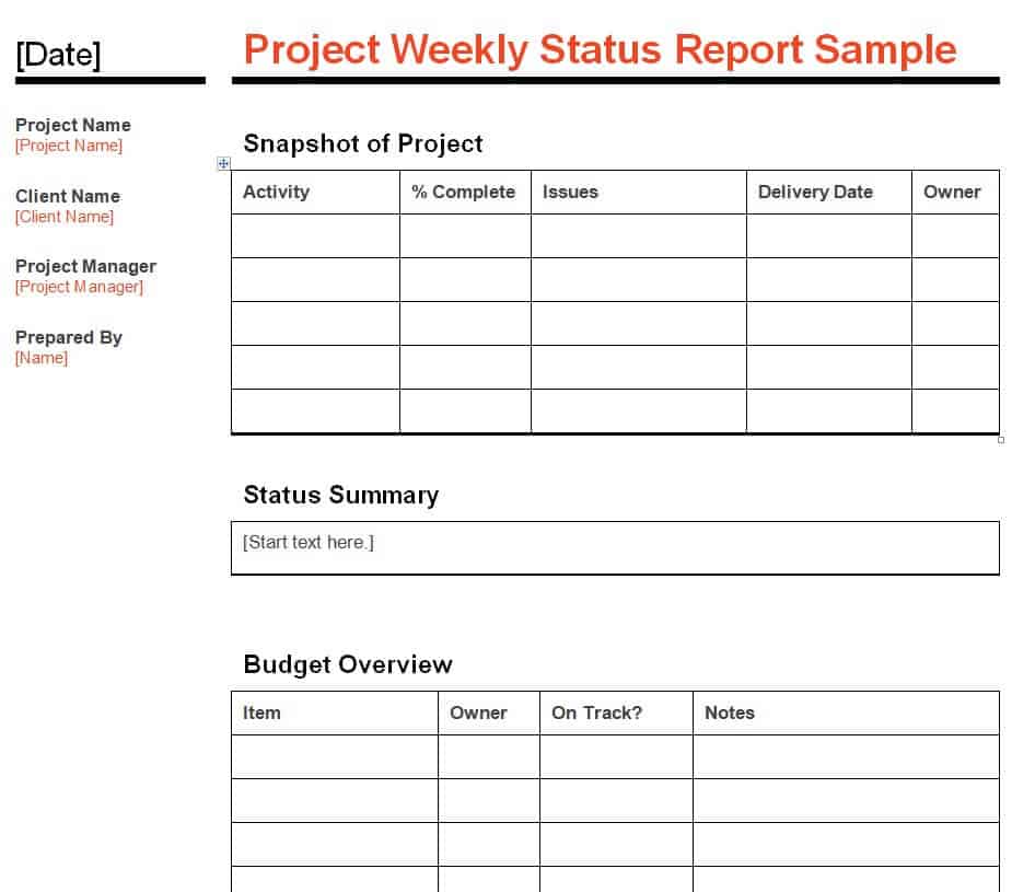 status report template excel